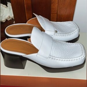 Marni White Leather Mules with Black Heel